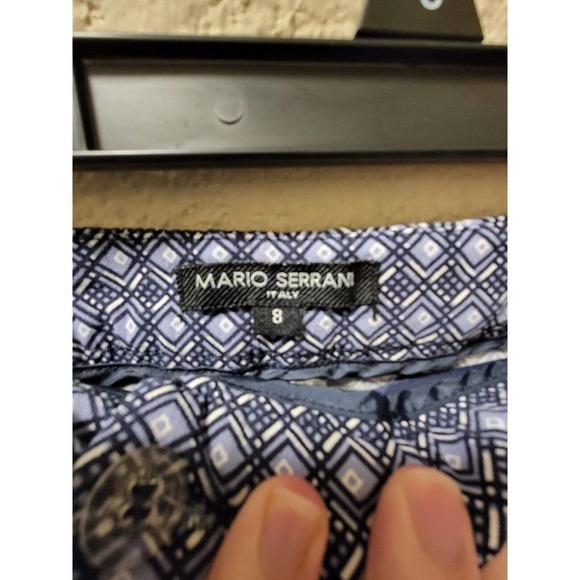 MARIO SERRANI navy blue gray white geometric shorts size 8 - Picture 2 of 3
